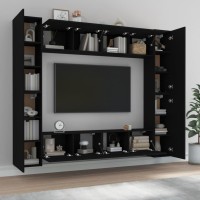 vidaXL 8 Piece TV Stand Set Black Engineered Wood