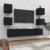 vidaXL 6 Piece TV Stand Set Black Engineered Wood