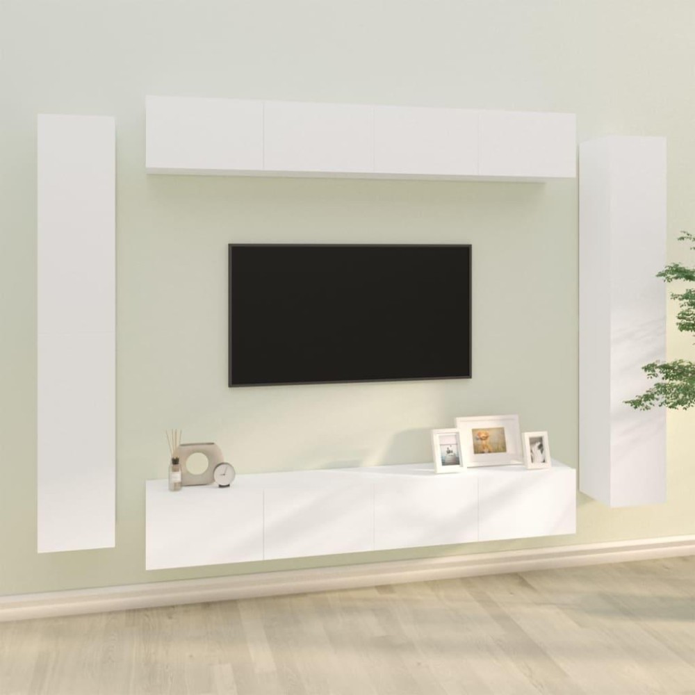 vidaXL 8 Piece TV Stand Set White Engineered Wood