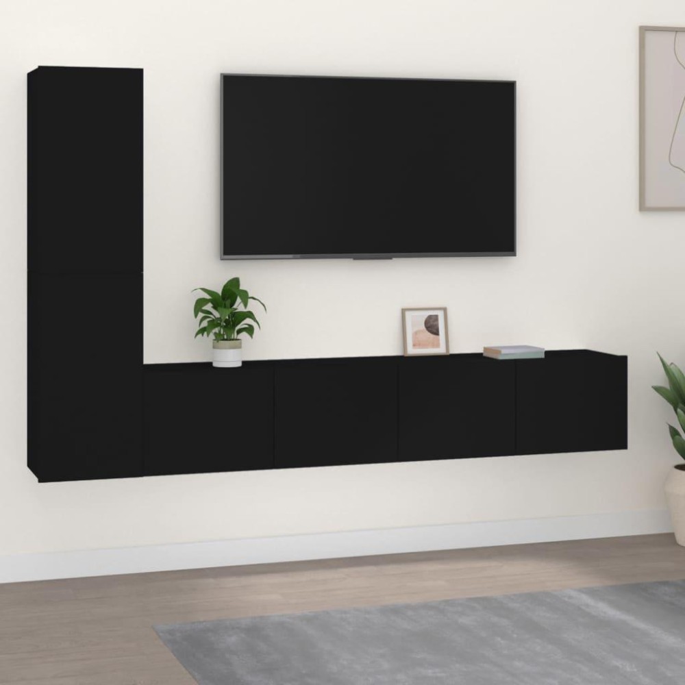 vidaXL 4 Piece TV Stand Set Black Engineered Wood