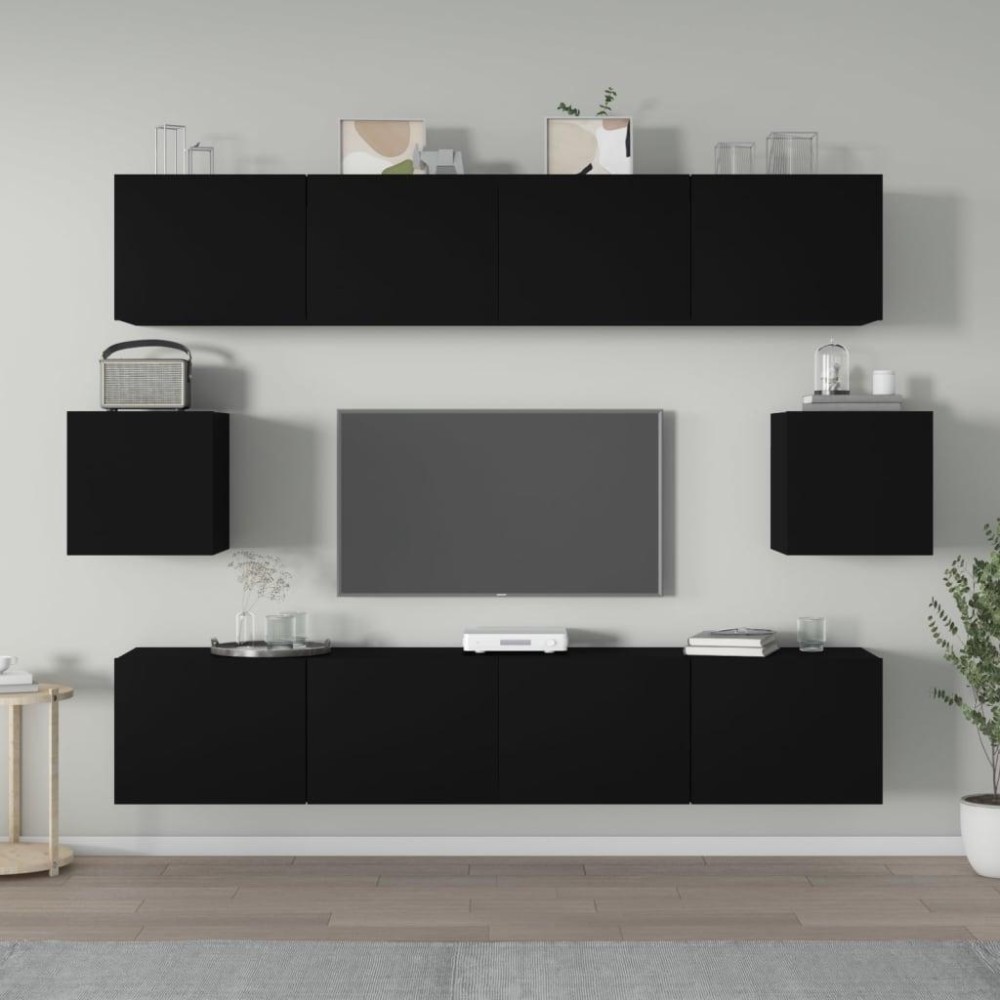 vidaXL 6 Piece TV Stand Set Black Engineered Wood