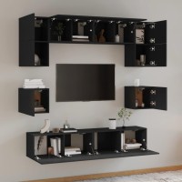 vidaXL 8 Piece TV Stand Set Black Engineered Wood