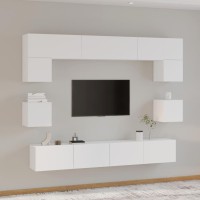 vidaXL 8 Piece TV Stand Set White Engineered Wood