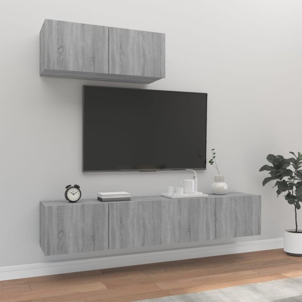 vidaXL 3 Piece TV Stand Set Gray Sonoma Engineered Wood