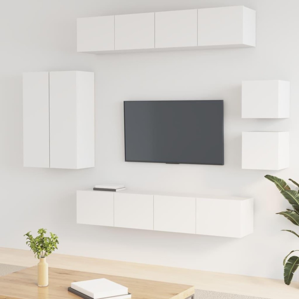 vidaXL 8 Piece TV Stand Set White Engineered Wood