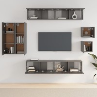 vidaXL 8 Piece TV Stand Set Black Engineered Wood