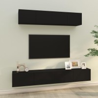 vidaXL 4 Piece TV Stand Set Black Engineered Wood