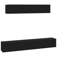 vidaXL 4 Piece TV Stand Set Black Engineered Wood