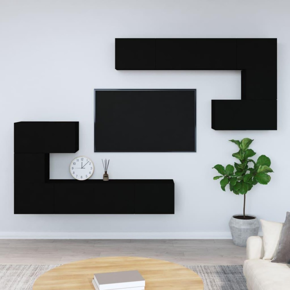 vidaXL Wall-mounted TV Stand Black Engineered Wood