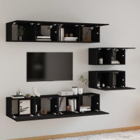 vidaXL 6 Piece TV Stand Set Black Engineered Wood