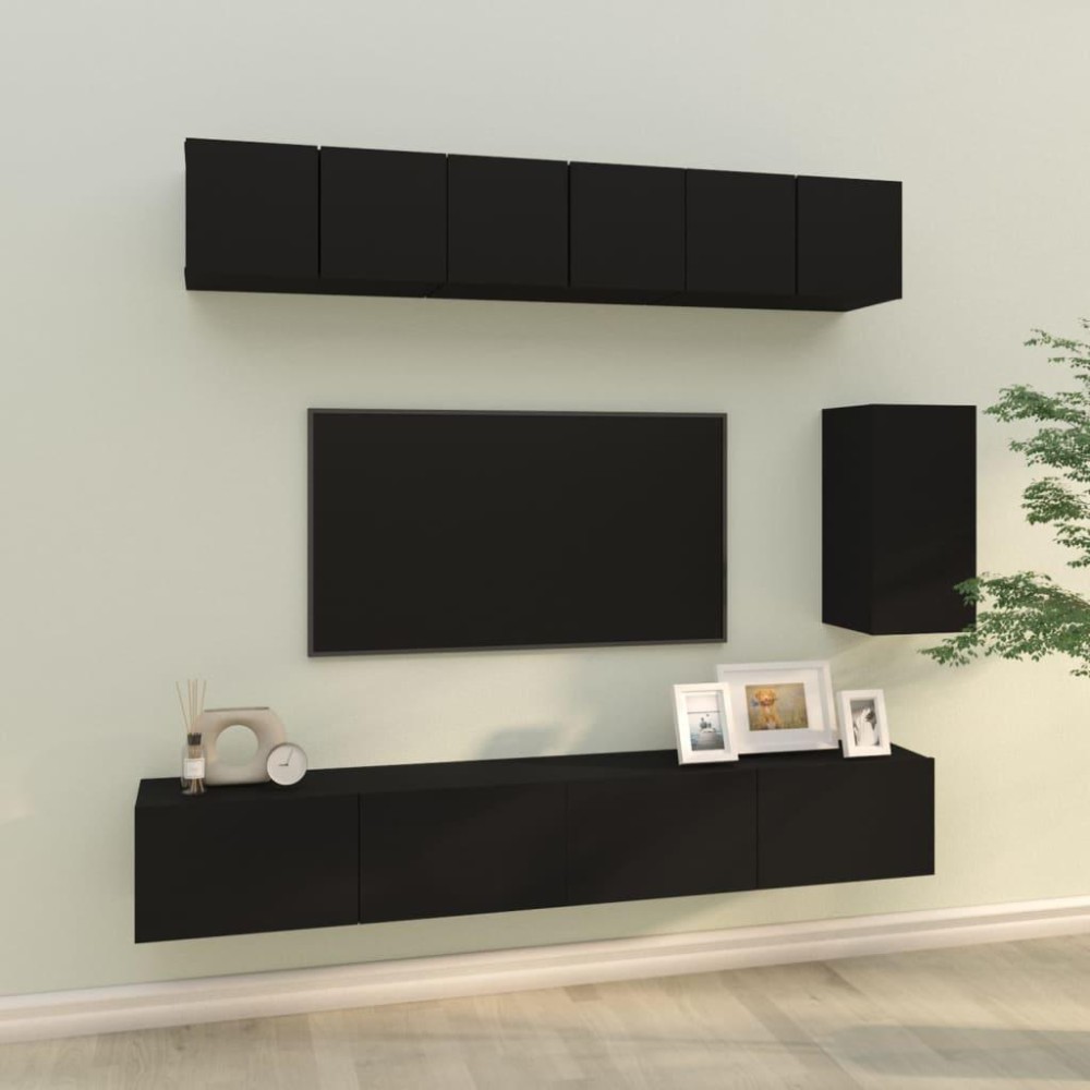 vidaXL 6 Piece TV Stand Set Black Engineered Wood