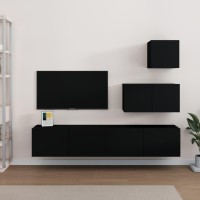 vidaXL 4 Piece TV Stand Set Black Engineered Wood