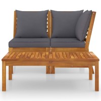 Vidaxl 3 Piece Patio Lounge Set With Dark Gray Cushion Solid Acacia Wood