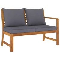 Vidaxl Patio Bench 45.1 With Dark Gray Cushion Solid Acacia Wood