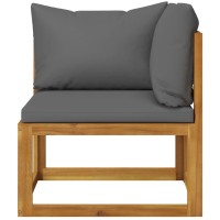 Vidaxl Sectional Corner Sofa & Dark Gray Cushion Solid Acacia Wood