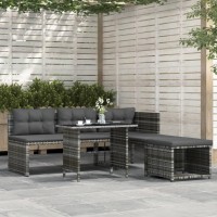 Vidaxl 4 Piece Patio Dining Set With Cushions Gray Poly Rattan