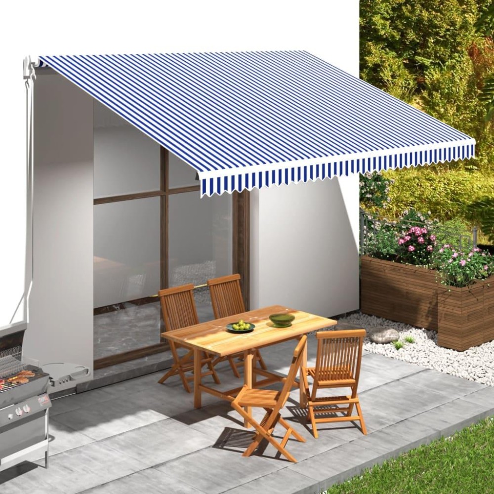 vidaXL Awning Top Sunshade Canvas Blue & White 177.2