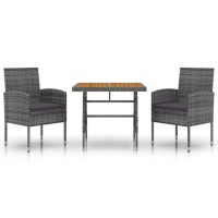 vidaXL 3 Piece Patio Dining Set Poly Rattan Gray