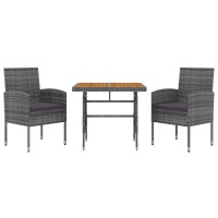 vidaXL 3 Piece Patio Dining Set Poly Rattan Gray