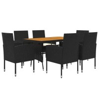 Vidaxl 7 Piece Patio Dining Set Poly Rattan Black