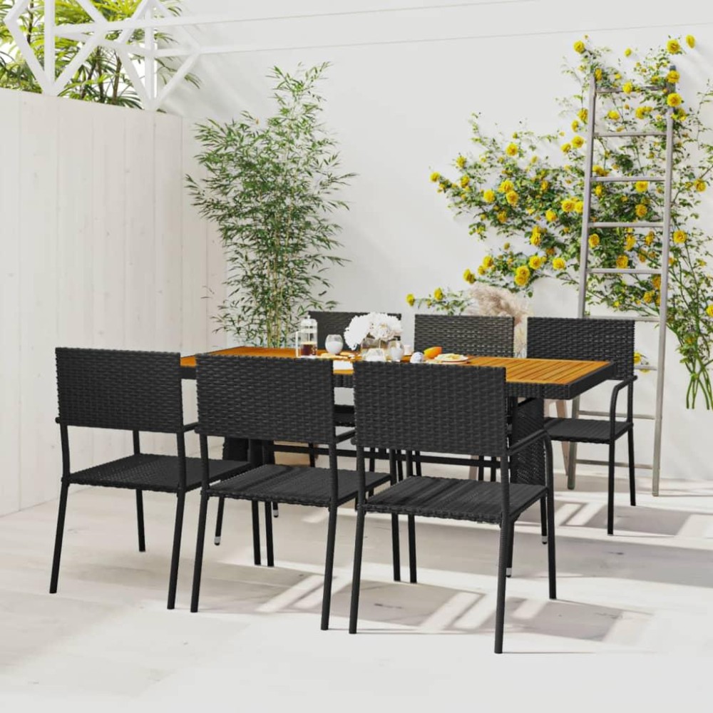 Vidaxl 7 Piece Patio Dining Set Poly Rattan Black