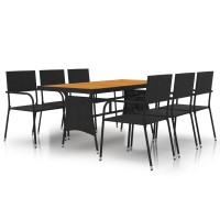 Vidaxl 7 Piece Patio Dining Set Poly Rattan Black