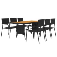 Vidaxl 7 Piece Patio Dining Set Poly Rattan Black