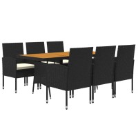 Vidaxl 7 Piece Patio Dining Set Poly Rattan Black