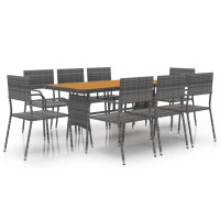 vidaXL 9 Piece Patio Dining Set Poly Rattan Gray