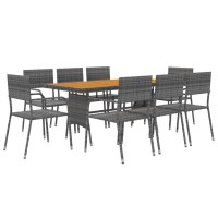 vidaXL 9 Piece Patio Dining Set Poly Rattan Gray