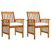 vidaXL Patio Dining Chairs 2 pcs with Cushions Solid Acacia Wood