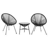 vidaXL 3 Piece Patio Dining Set PVC Rattan Black