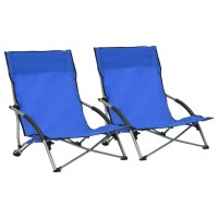 vidaXL Folding Beach Chairs 2 pcs Blue Fabric