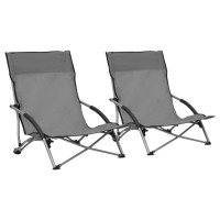 vidaXL Folding Beach Chairs 2 pcs Gray Fabric