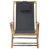 Vidaxl Reclining Relaxing Chair Dark Gray Bamboo And Fabric