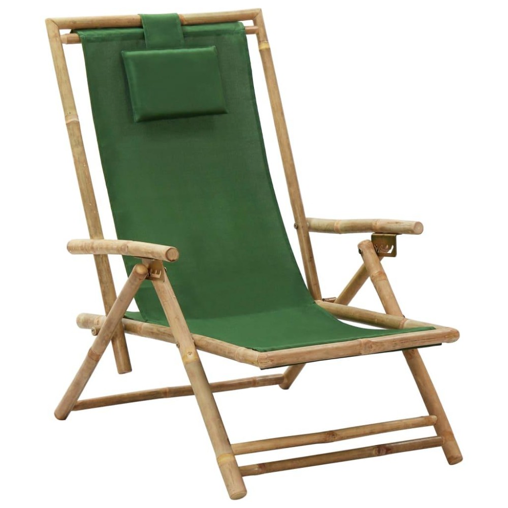 Vidaxl Reclining Relaxing Chair Green Bamboo And Fabric