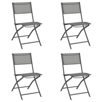 vidaXL Folding Patio Chairs 4 pcs Gray Steel and Textilene