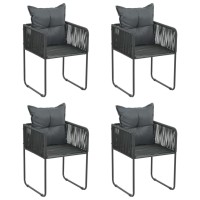 vidaXL Patio Chairs 4 pcs with Pillows Poly Rattan Black