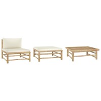 vidaXL 3 Piece Patio Lounge Set with Cream White Cushions Bamboo