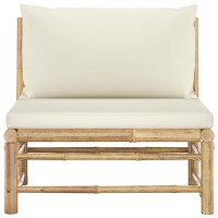 vidaXL Patio Middle Sofa with Cream White Cushions Bamboo