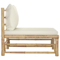 vidaXL Patio Middle Sofa with Cream White Cushions Bamboo