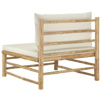 vidaXL Patio Middle Sofa with Cream White Cushions Bamboo