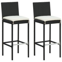 Vidaxl Garden Bar Stools With Cushions 2 Pcs Black Poly Rattan