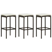 vidaXL Bar Stools with Cushions 3 pcs Brown Poly Rattan