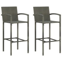 Vidaxl Bar Stools 2 Pcs Gray Poly Rattan