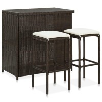 Vidaxl 3 Piece Bar Set Poly Rattan Brown