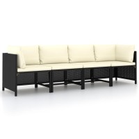 Vidaxl 4-Seater Patio Sofa With Cushions Black Poly Rattan