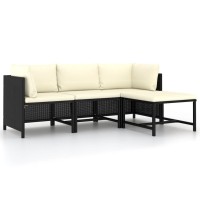 Vidaxl 4 Piece Patio Sofa Set With Cushions Black Poly Rattan