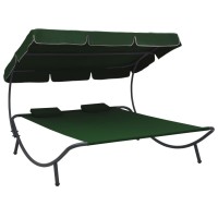 Vidaxl Patio Lounge Bed With Canopy And Pillows Green