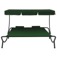 Vidaxl Patio Lounge Bed With Canopy And Pillows Green